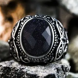 Natural Opal Moonstone Ring for Men Stainless 3D Ring