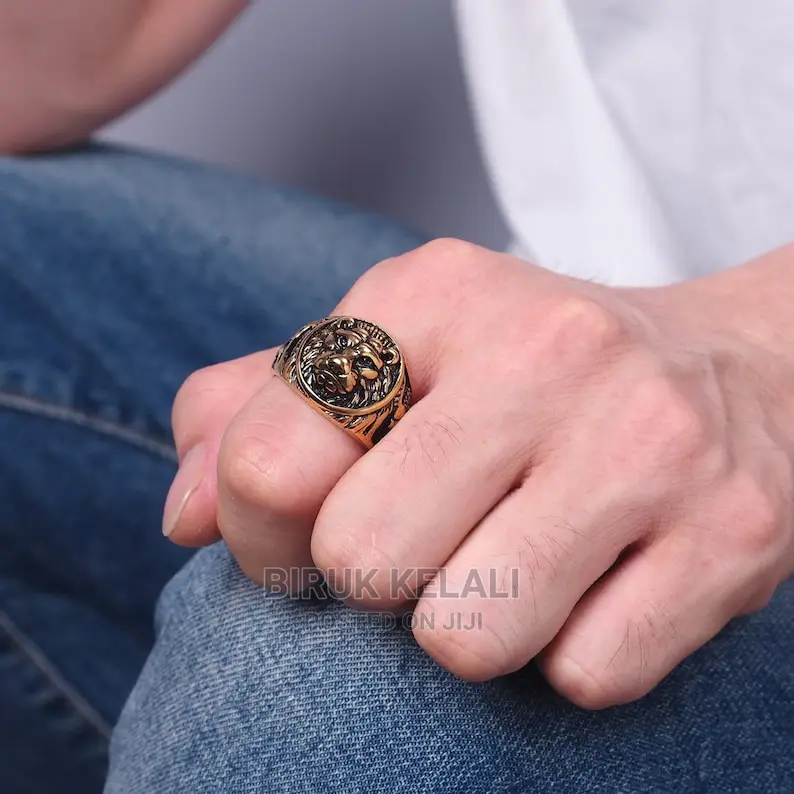 Animal Bear Head Tiger Cross Stainless 3D Ring