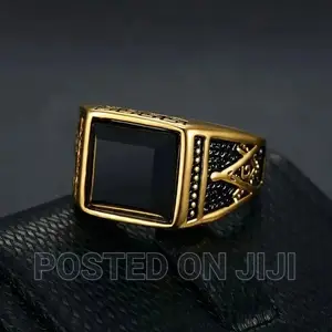 Men's Jewelery Black Agate Golden Ring