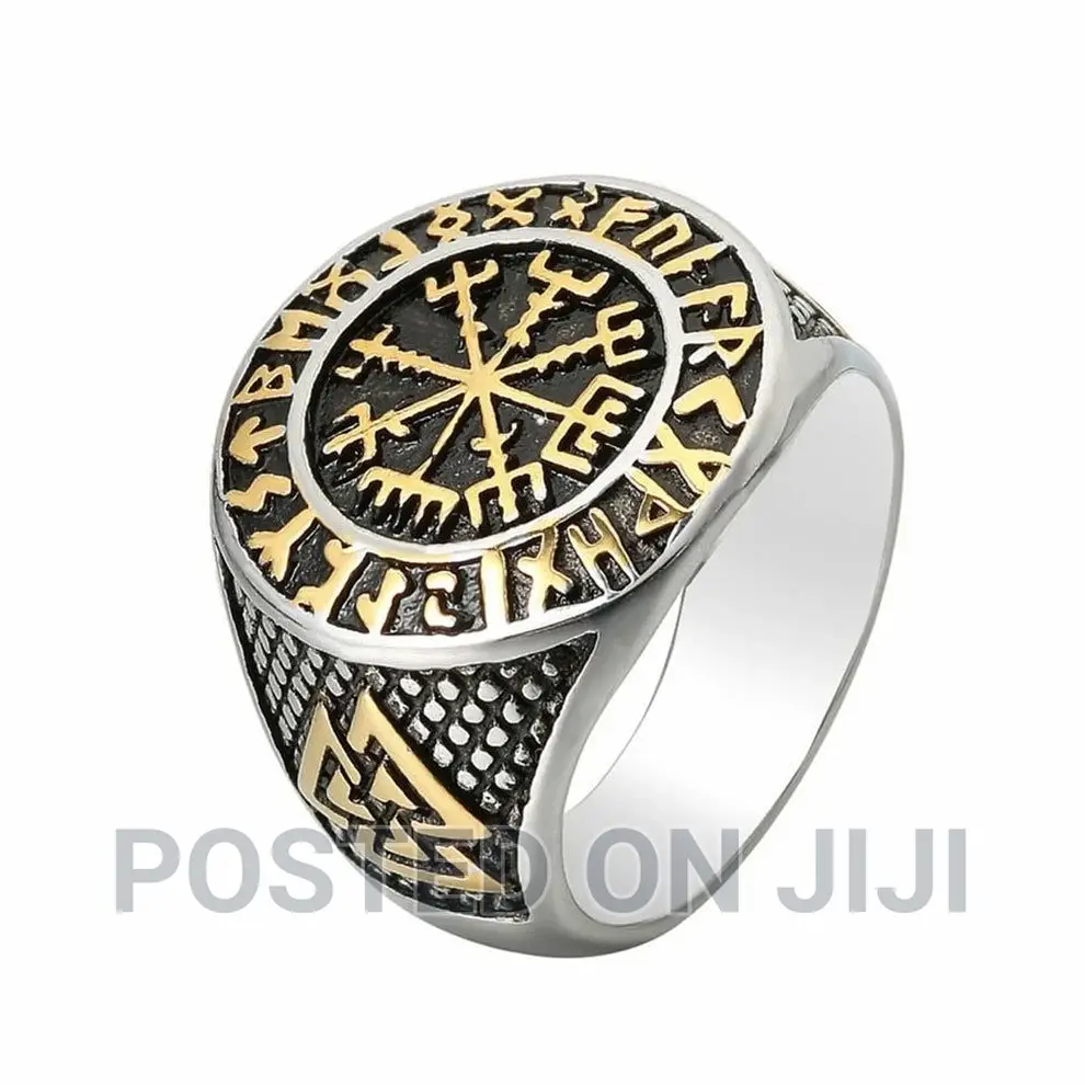 Viking Punk Jewelery Compass Ring Biker Odin Rune Ring