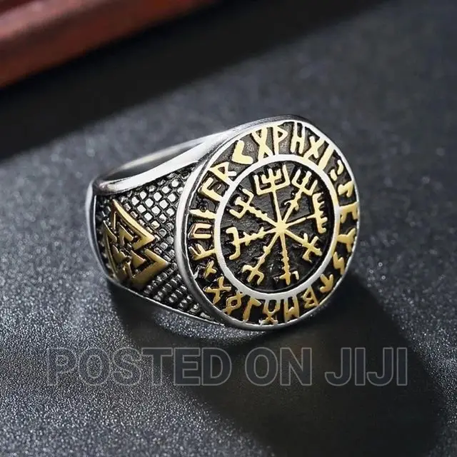 Viking Punk Jewelery Compass Ring Biker Odin Rune Ring