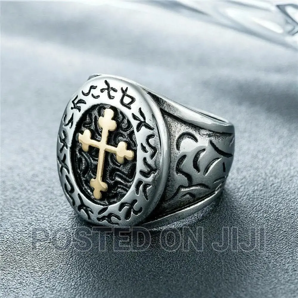 Oval Cross Pattern Rings Charm Men's Jewelery Stainless