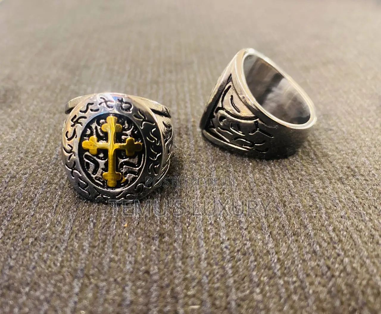 Oval Cross Pattern Rings Charm Men's 3D Ring