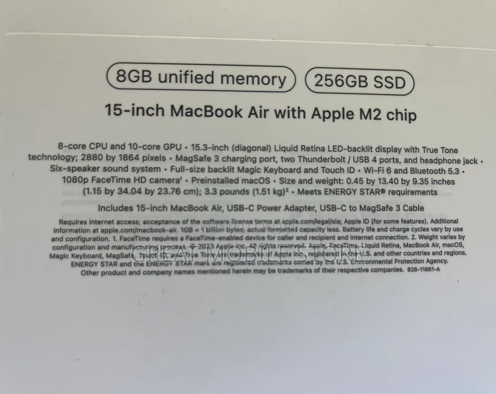 New Laptop Apple MacBook Air 2023 M2 8GB Apple M2 SSD 256GB