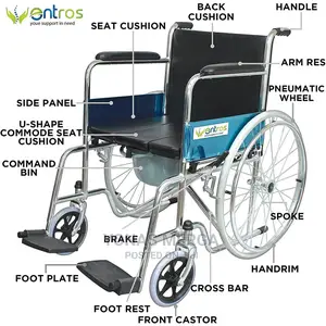 Wheel Chair in Fixed Armrest and Footrest With Toilet Seat