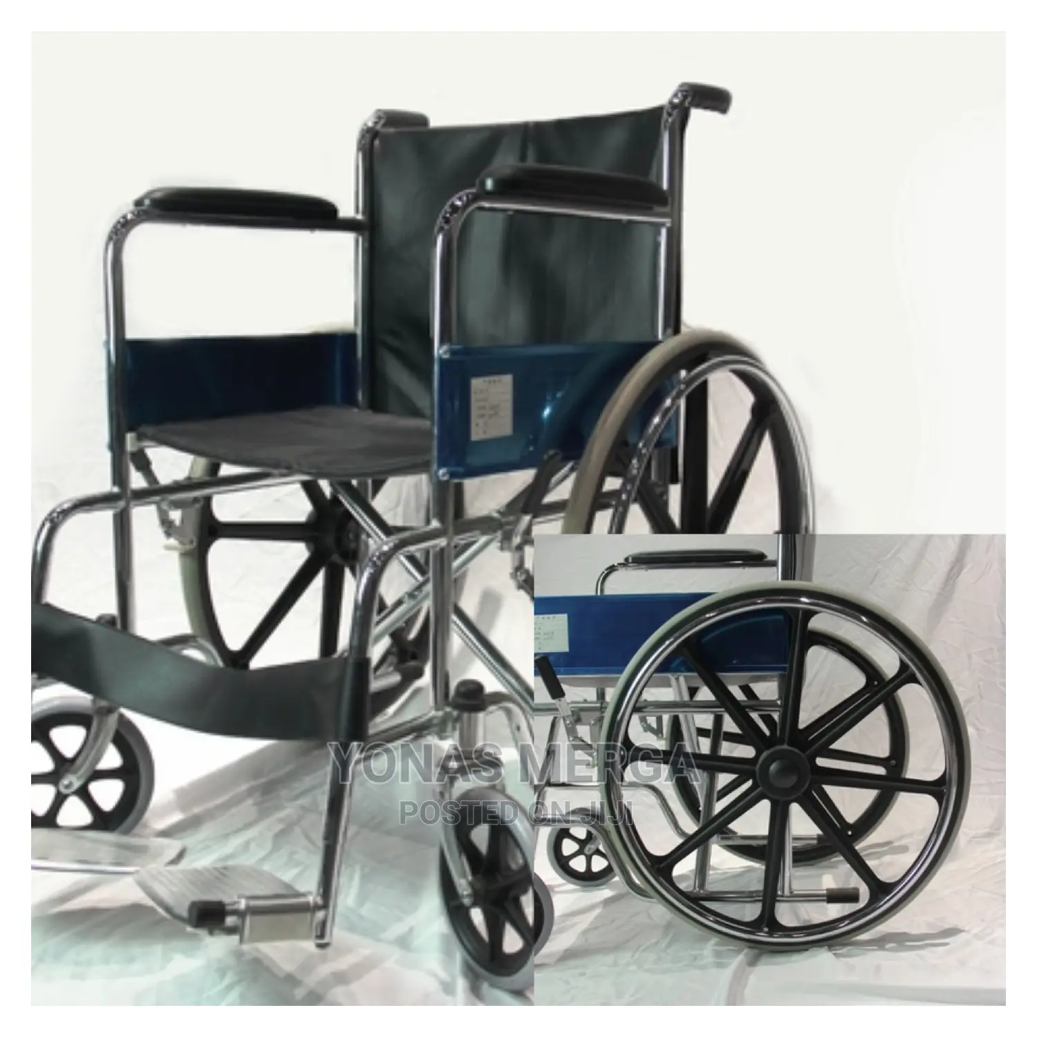 Solid Castor Fold Steel Wheelchair Fixed Armrest Legrest