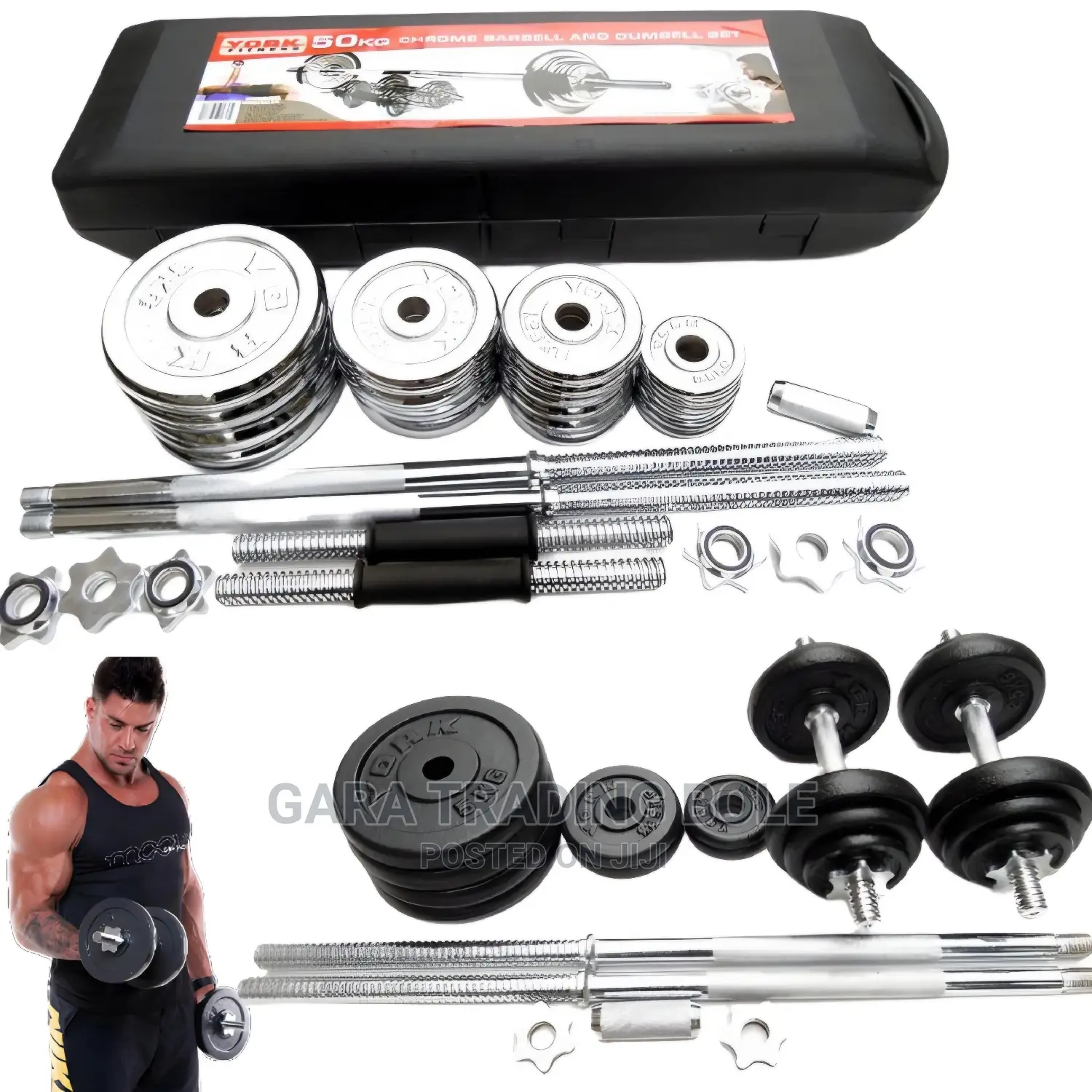 በቤቶ ስፖርት ይስሩ Dumbbell and Barbell 50kg Silver and Black F