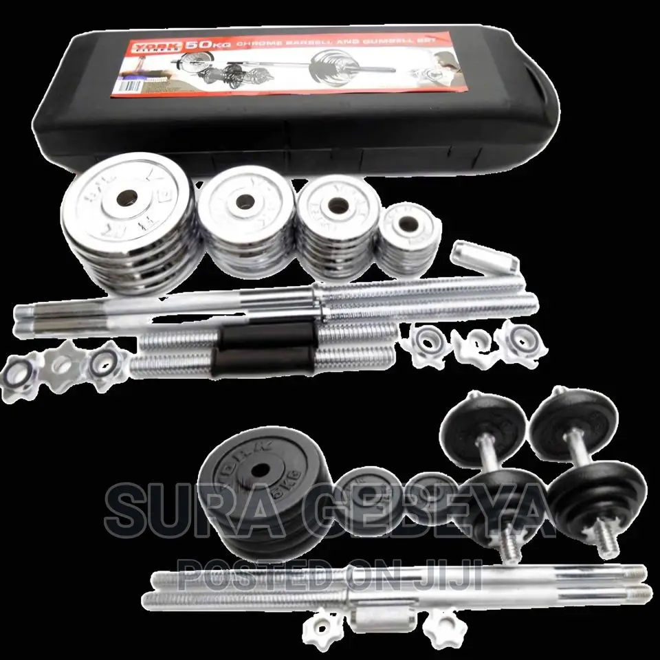 Dumbbell and Barbell 50kg Silver and Black Free Delivery