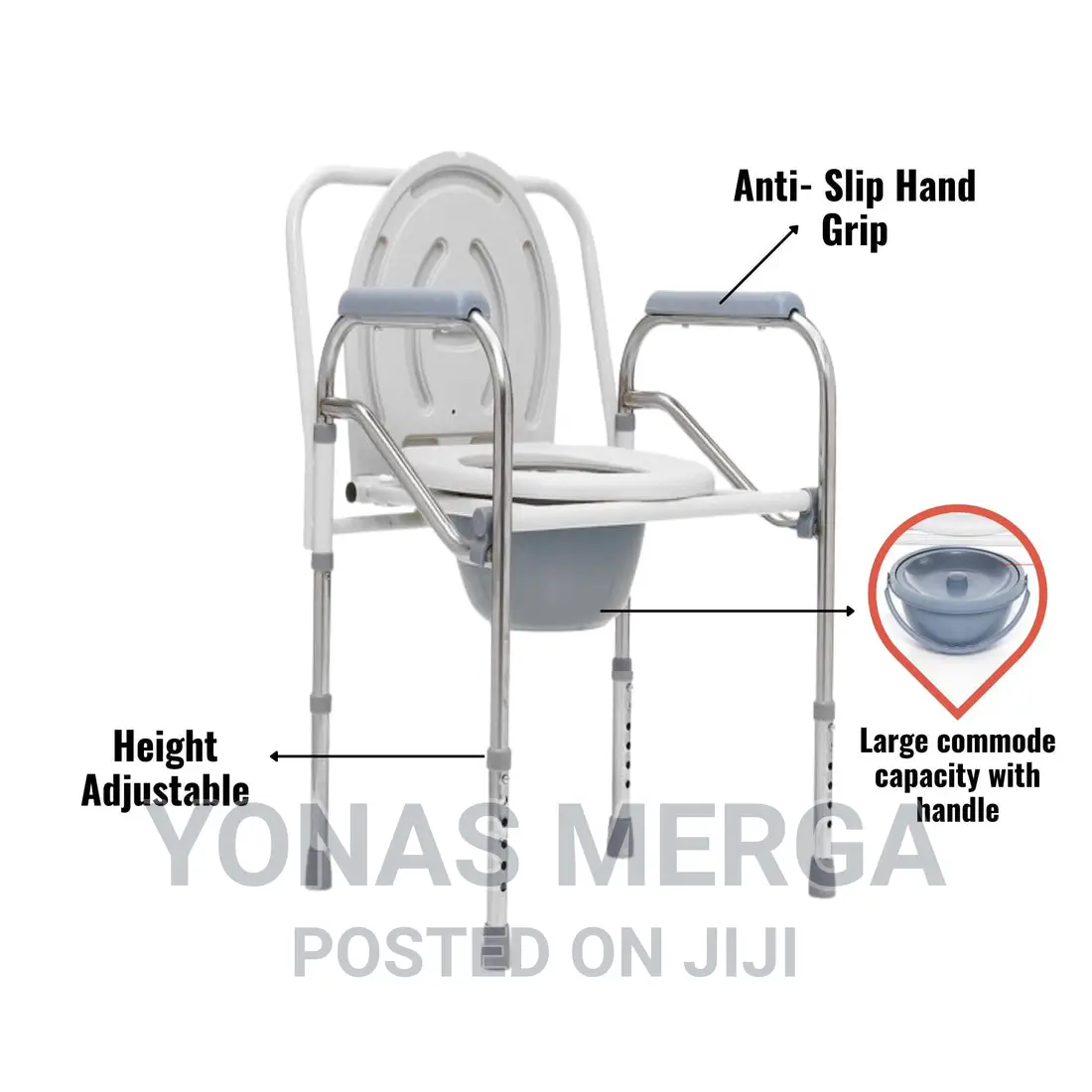 Commode Chair Widened Backrest, Waterproof and Durable.