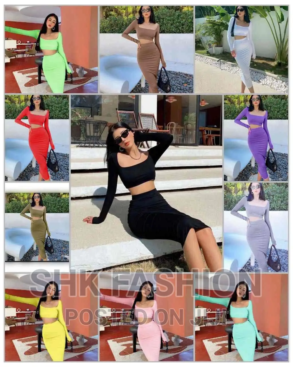 Long Sleeve T-Shirt + Pleated Hip Skirt Two Piece Suit