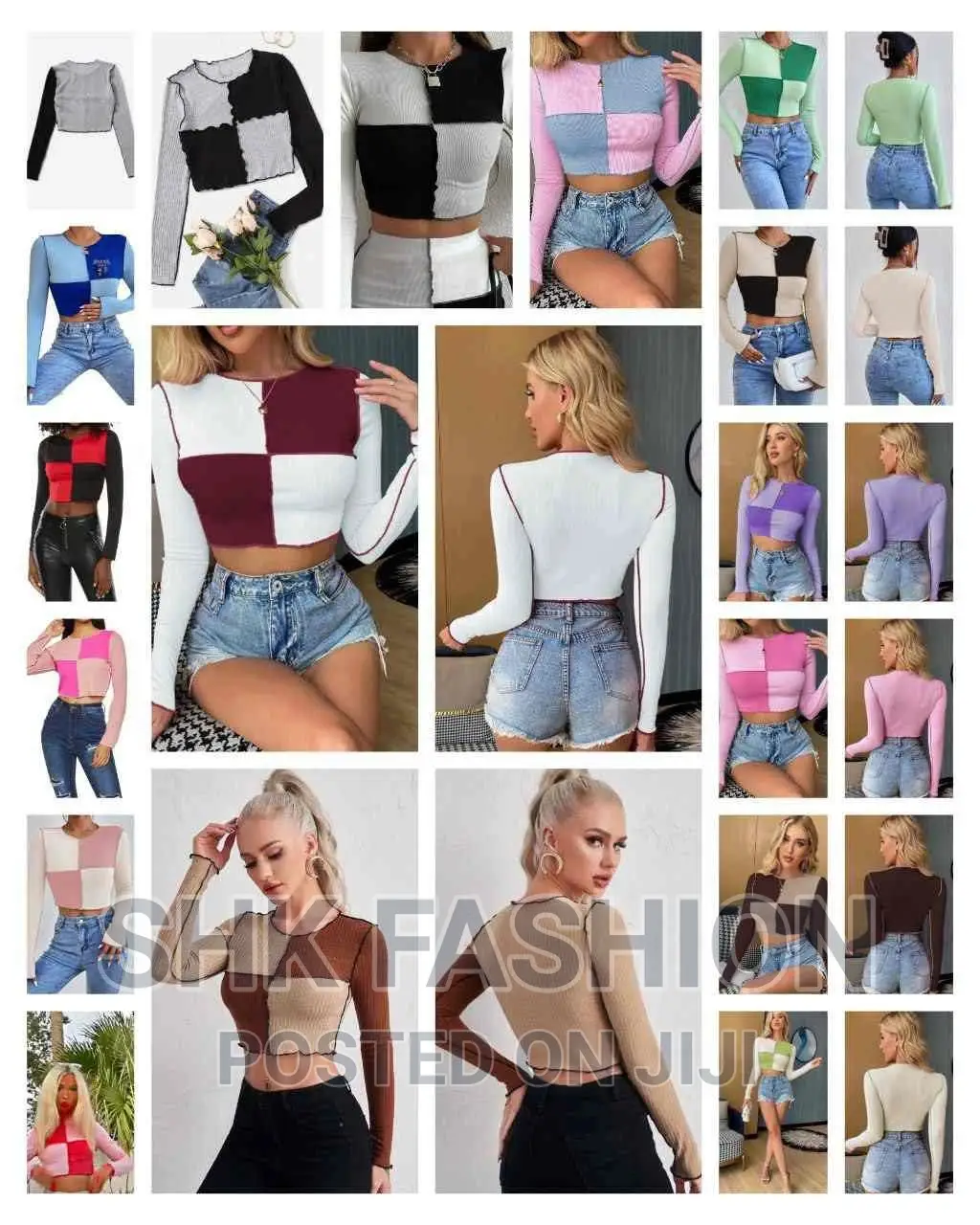 Contrast Stitch Colorblock Crop Tee