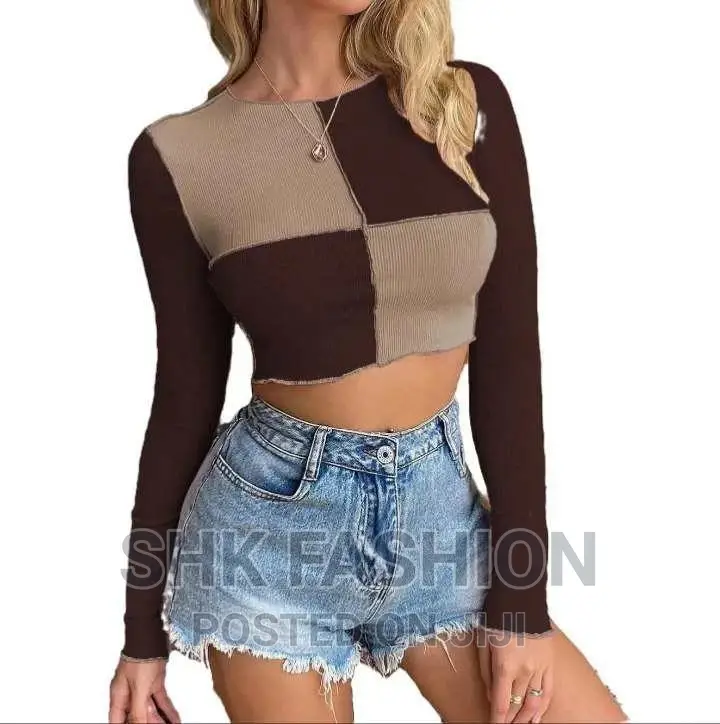 Contrast Stitch Colorblock Crop Tee