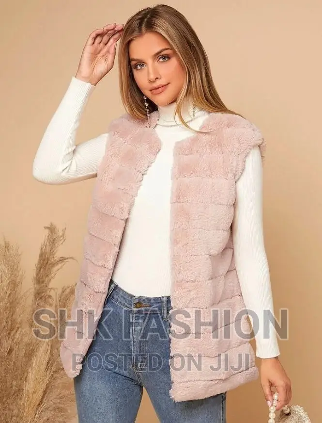 Solid Open Front Vest Fuzzy Coat