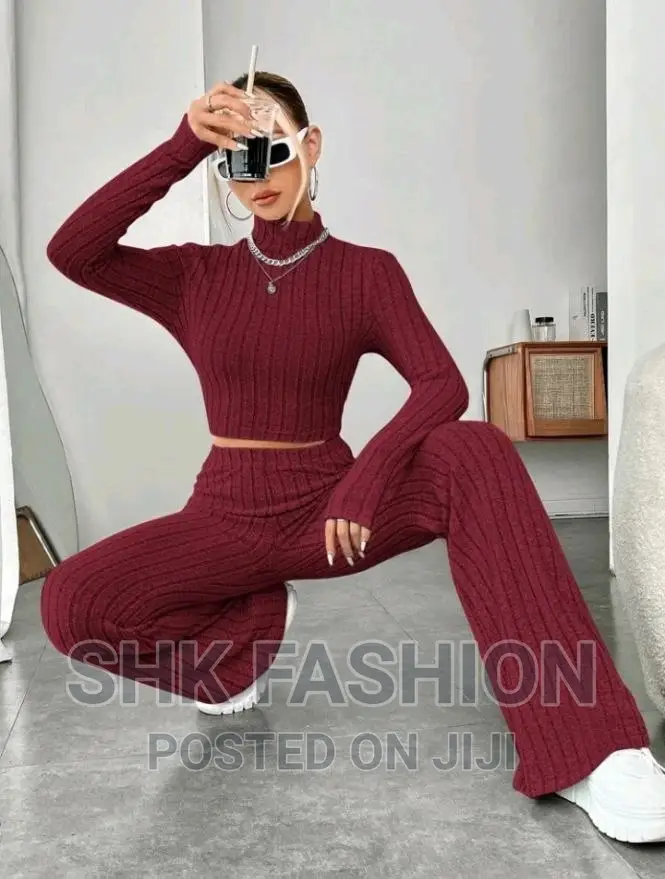 Mock Neck Crop Tee Flare Leg Pants