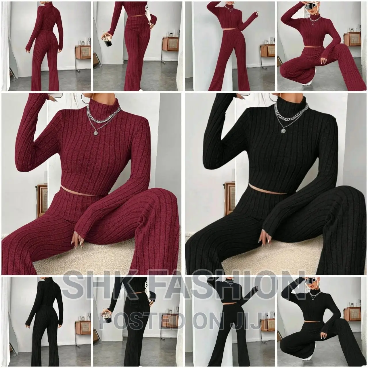 Mock Neck Crop Tee Flare Leg Pants