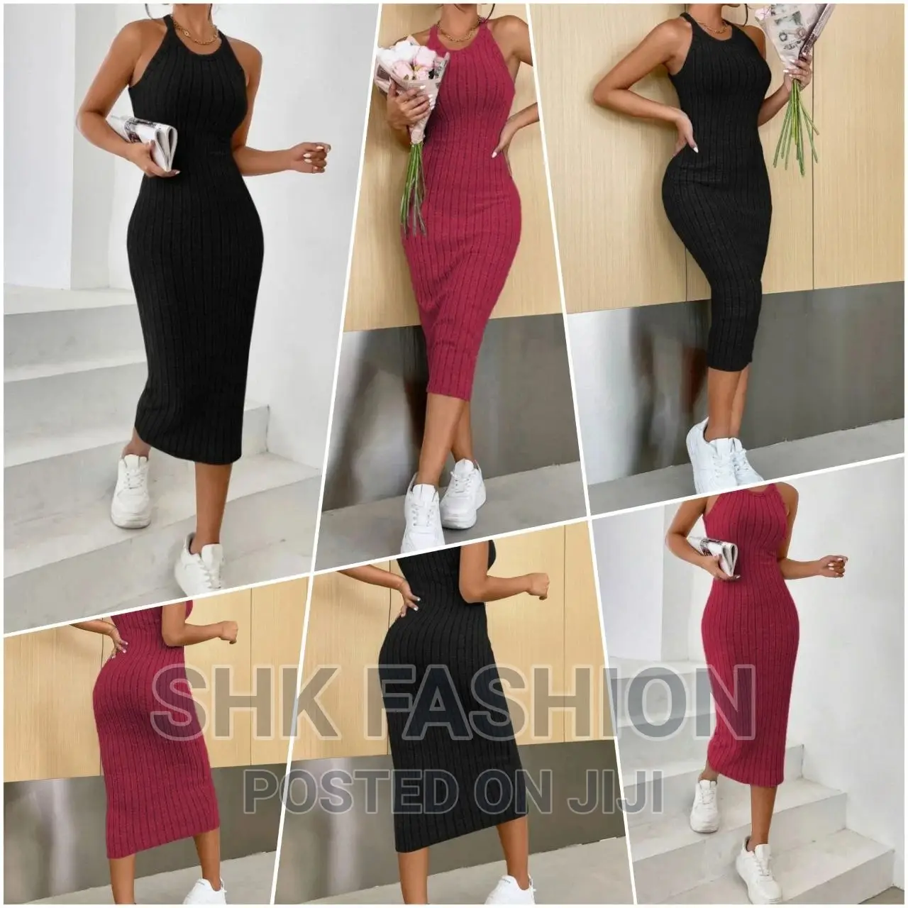 Solid Halter Neck Bodycon Dress