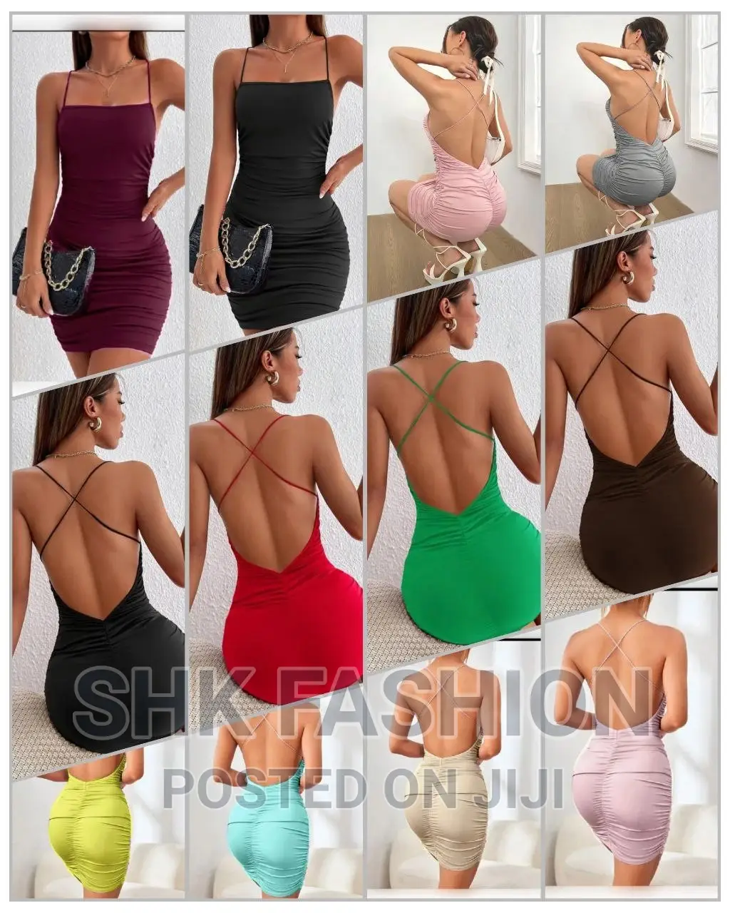 Crisscross Backless Ruched Bodycon Dress
