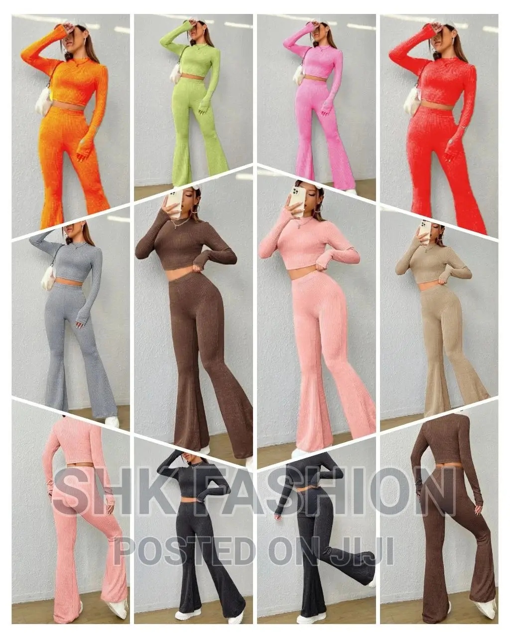 Ribbed Knit Crop Top and Flare Leg Pant