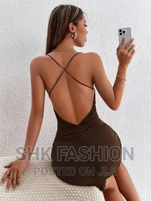 Crisscross Backless Ruched Bodycon Dress