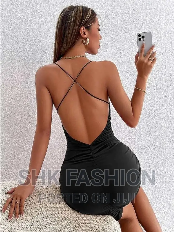 Crisscross Backless Ruched Bodycon Dress