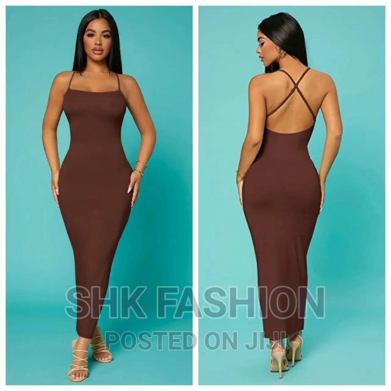 Solid Criss-Crossed Backless Bodycon Long Dress