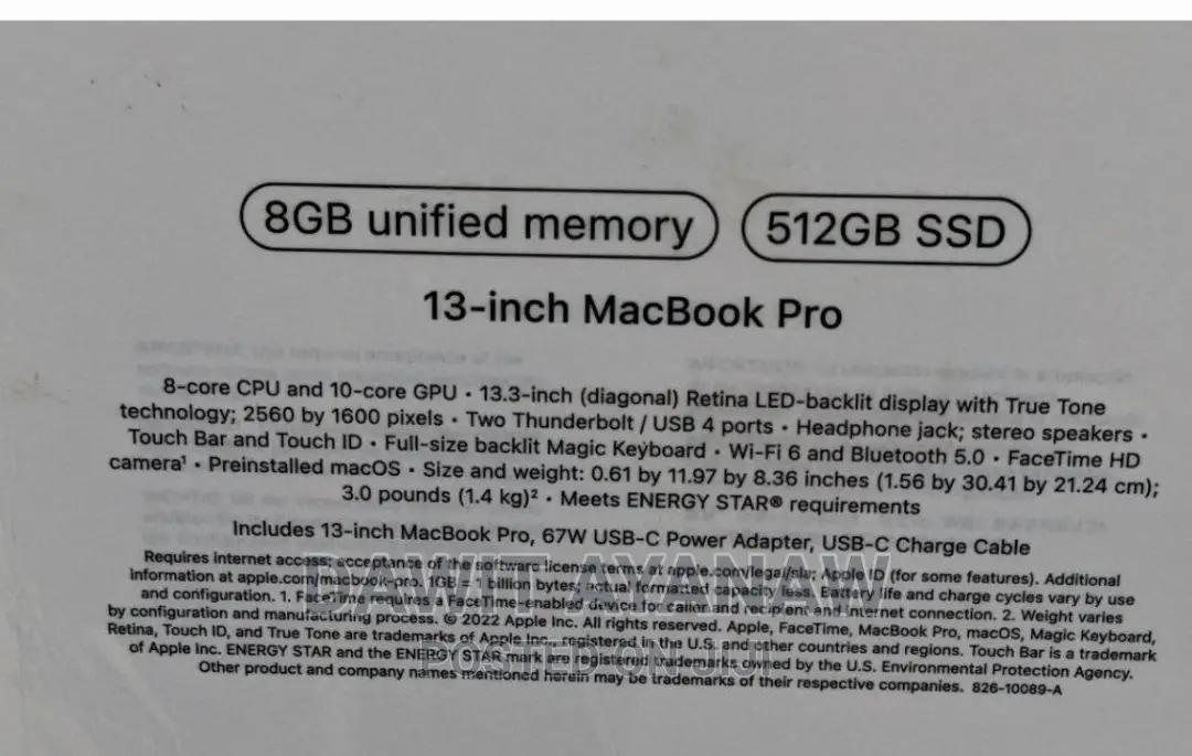 New Laptop Apple MacBook Pro 2020 M1 8GB Apple M1 SSD 512GB