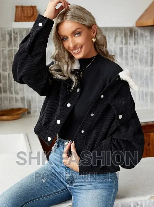 Frenchy Borg Collar Drop Shoulder Corduroy Jacket