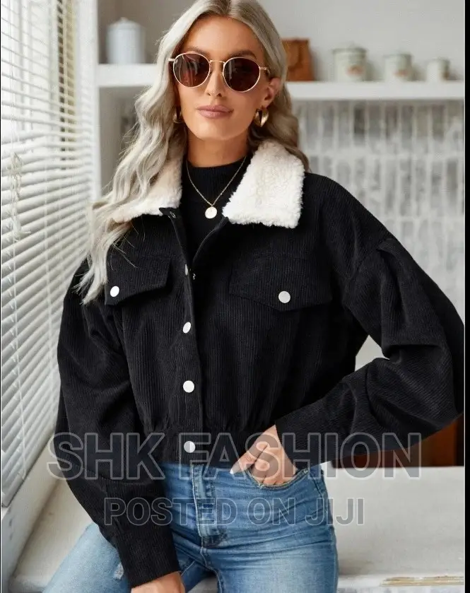 Frenchy Borg Collar Drop Shoulder Corduroy Jacket