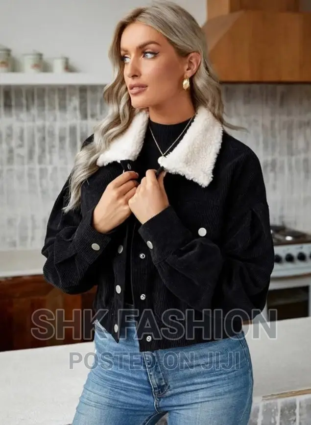 Frenchy Borg Collar Drop Shoulder Corduroy Jacket