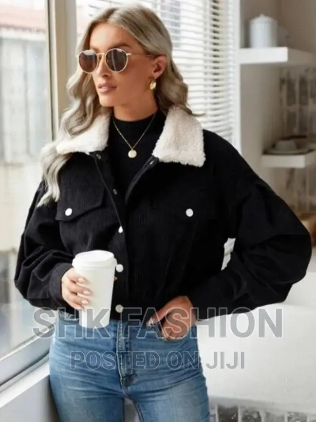 Frenchy Borg Collar Drop Shoulder Corduroy Jacket