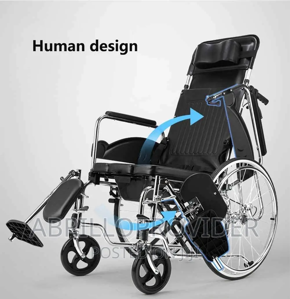 Fully Lying Wheelchair, Foldable High Backrest, Toilet Seat