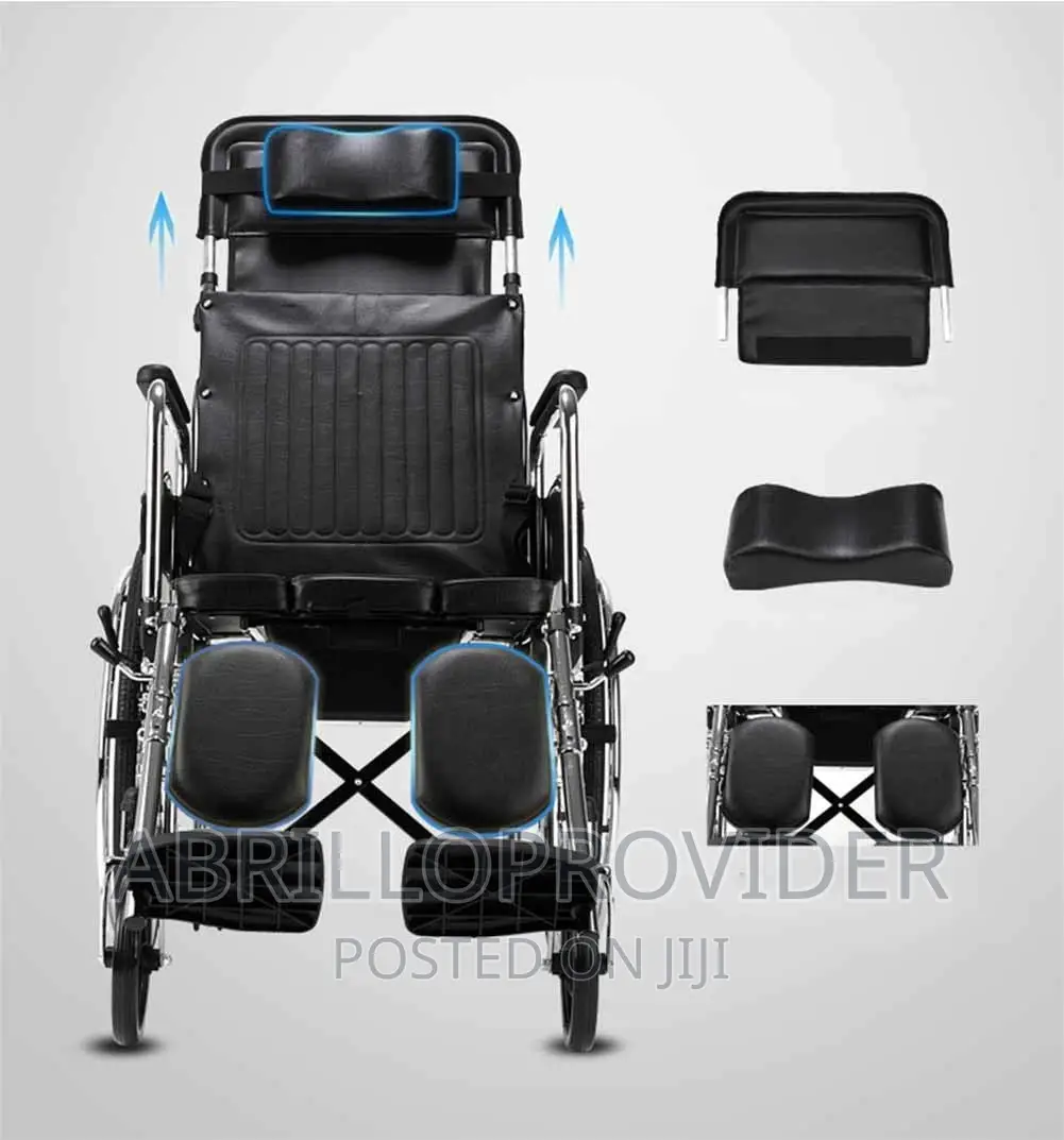 Fully Lying Wheelchair, Foldable High Backrest, Toilet Seat