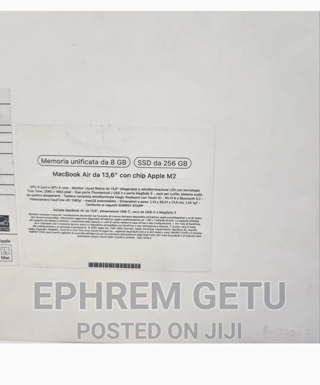 New Laptop Apple MacBook Air 2022 M2 8GB Apple M2 SSD 256GB