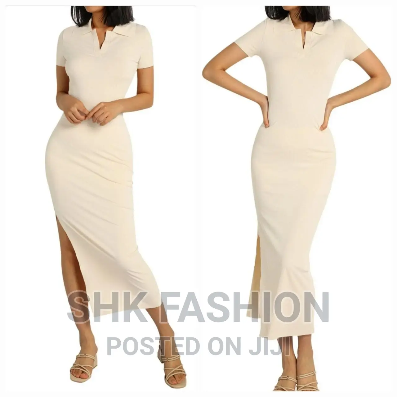 V Neck Short Sleeve Backless Bodycon Long Dress