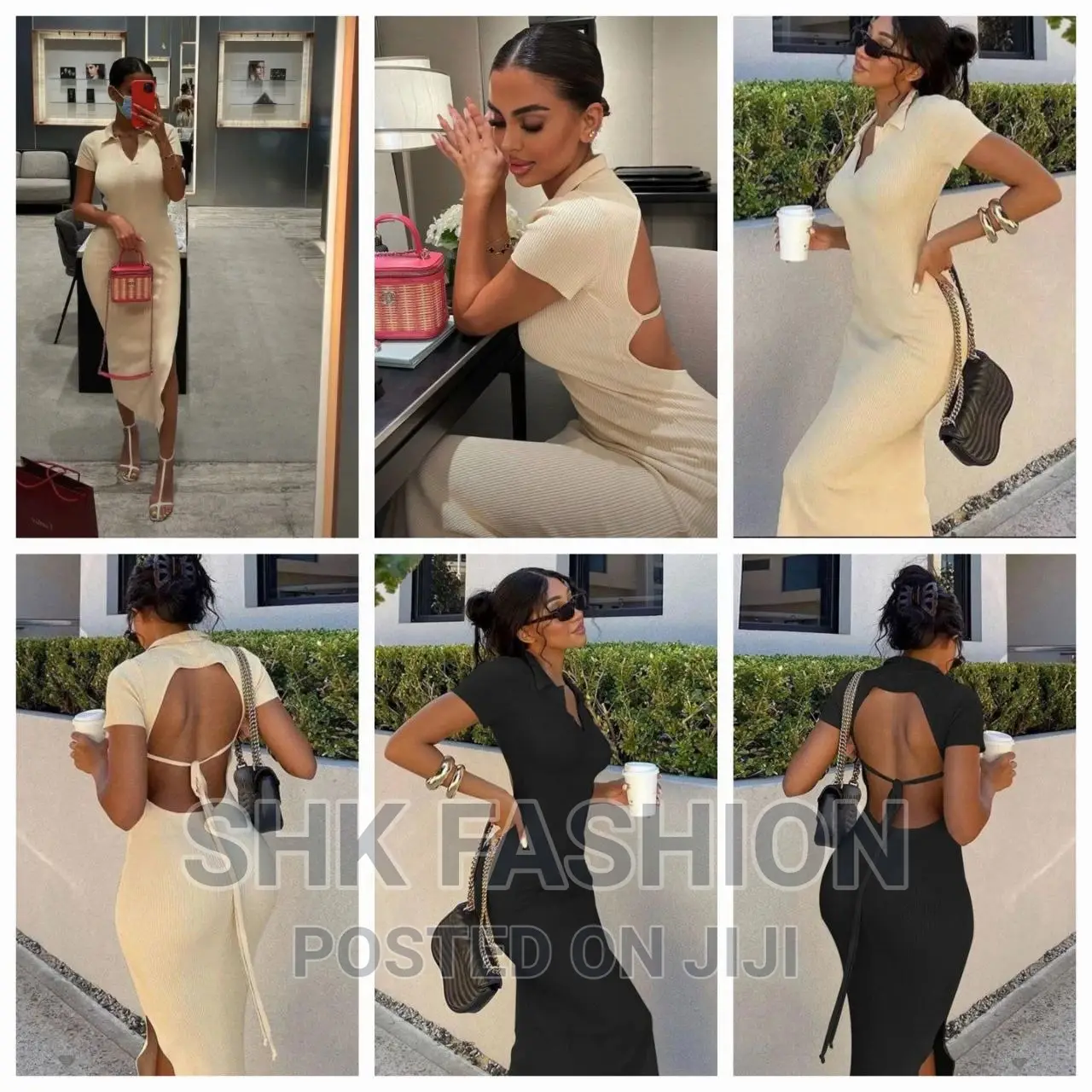 V Neck Short Sleeve Backless Bodycon Long Dress