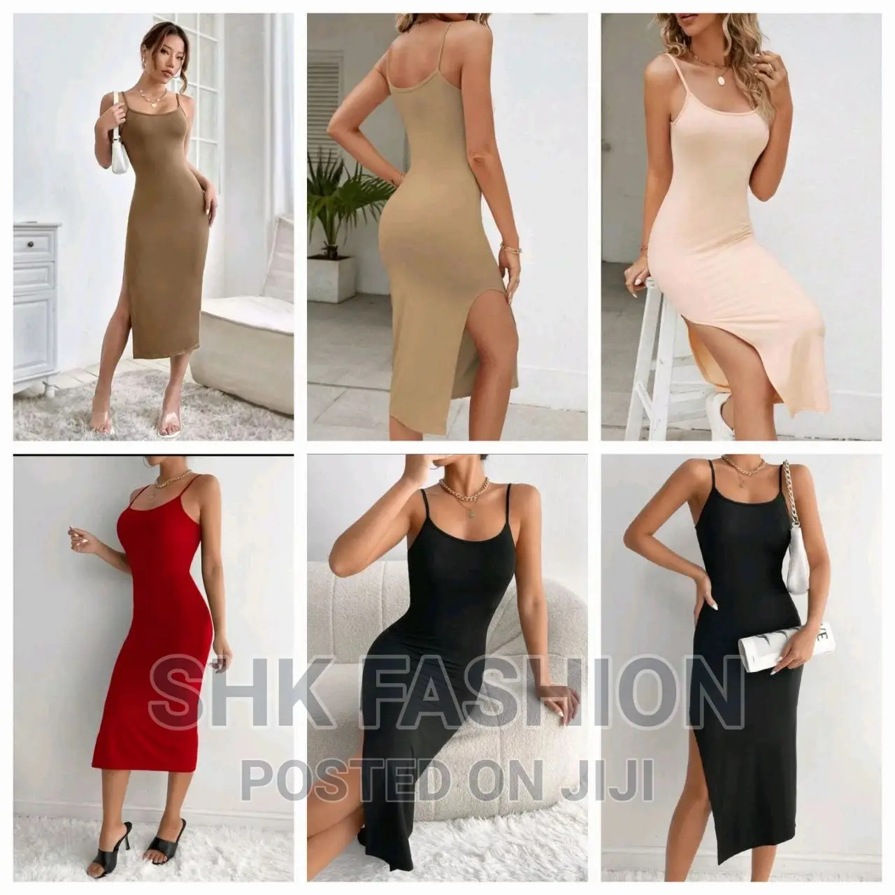 Solid Split Thigh Cami Dress