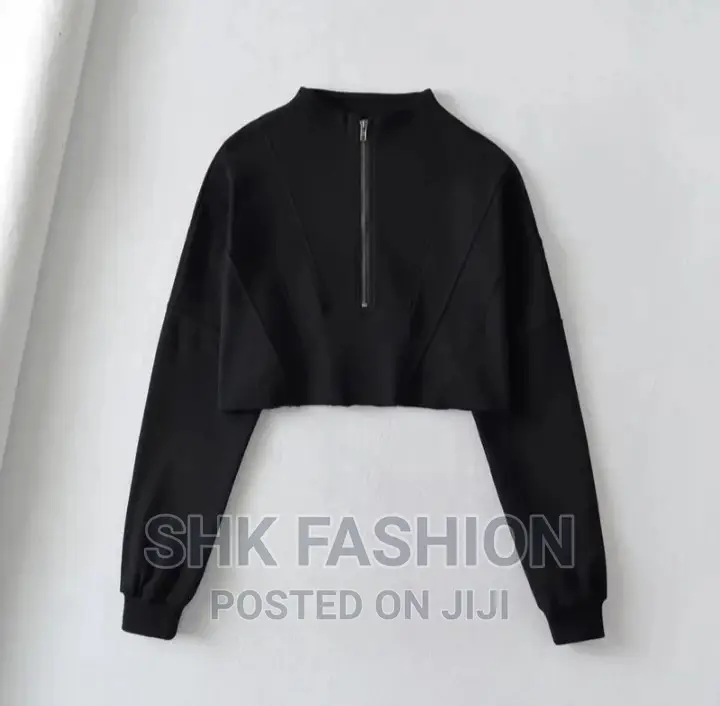 Oversized Half Zip Drop Shoulder Crop