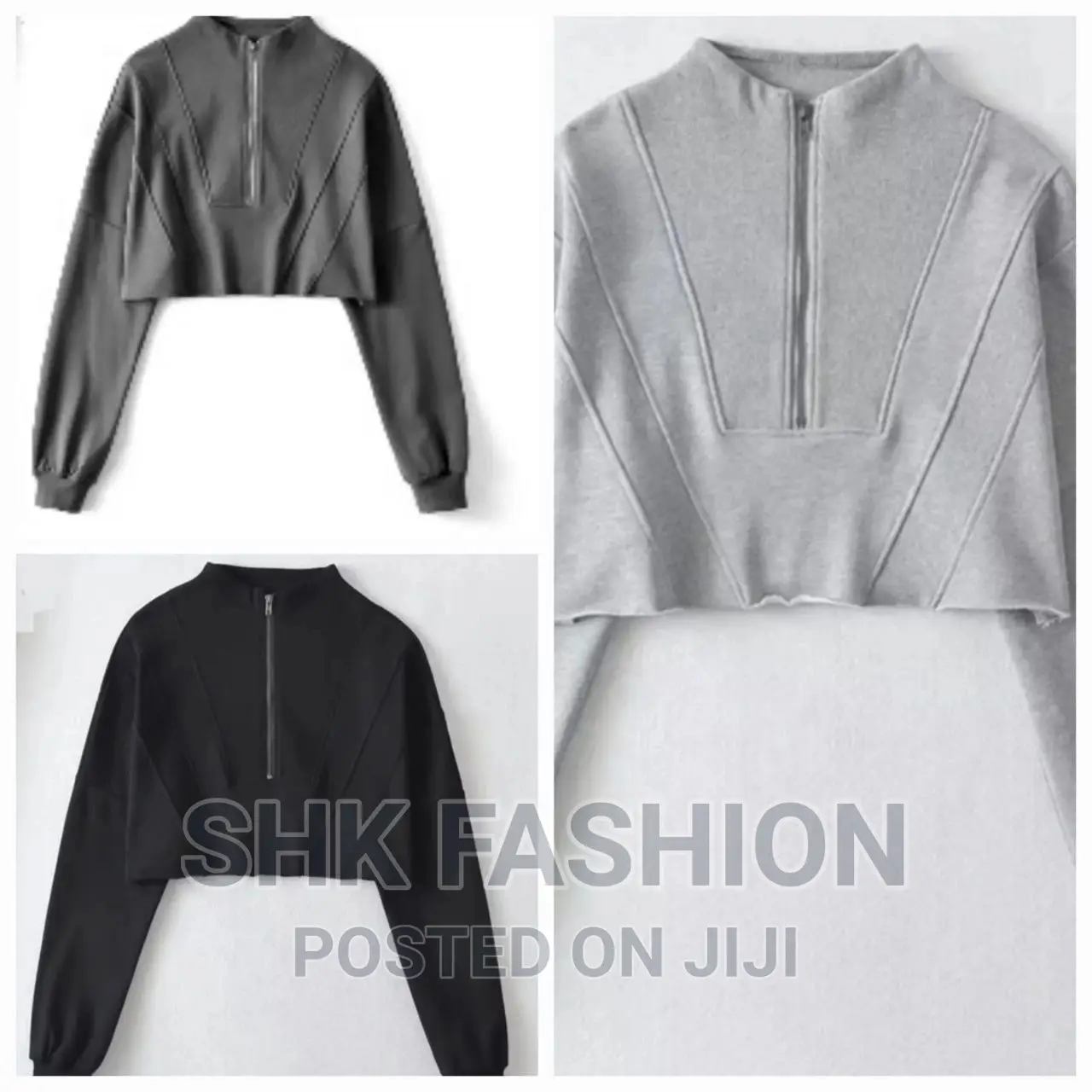 Oversized Half Zip Drop Shoulder Crop