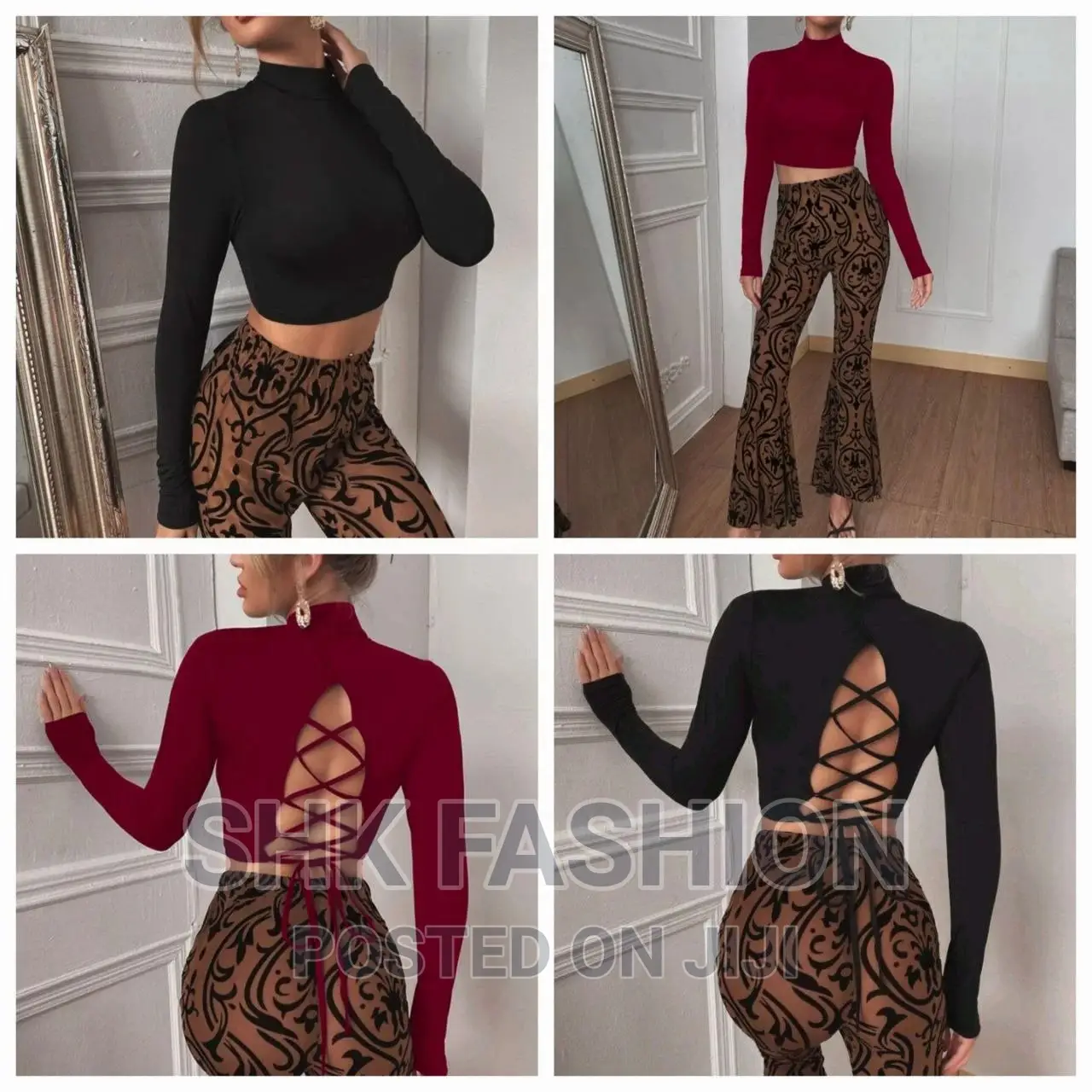 Solid Lace-Up Back Mock Neck Crop Top