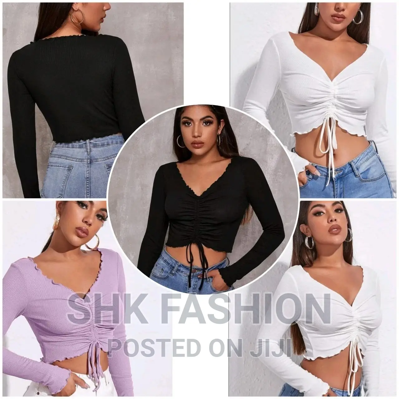 Lettuce Trim Drawstring Ruched Front Tee