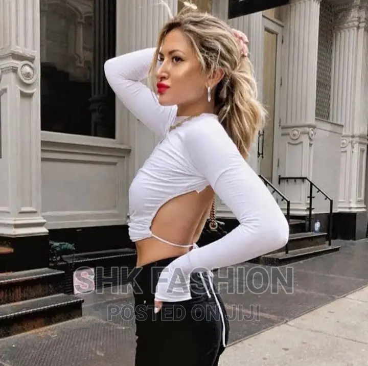 Backless Lace-Up Long Sleeve Crop Top