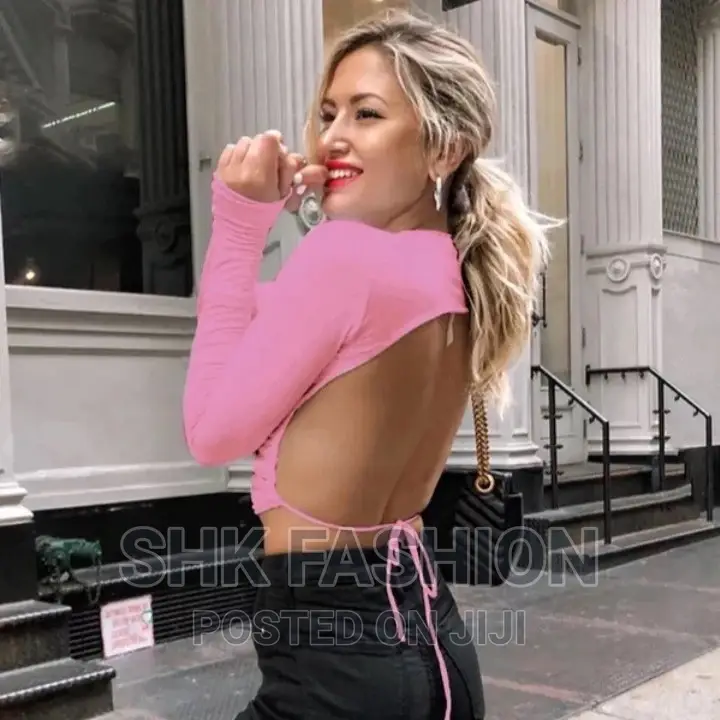 Backless Lace-Up Long Sleeve Crop Top