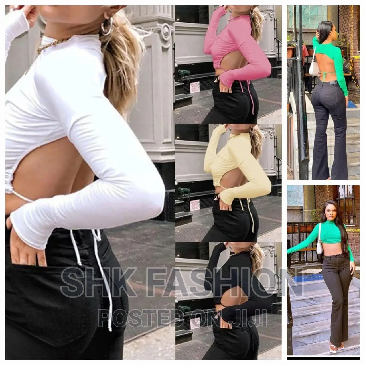 Backless Lace-Up Long Sleeve Crop Top