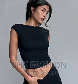 Crew Neck Open Back Crop Tee