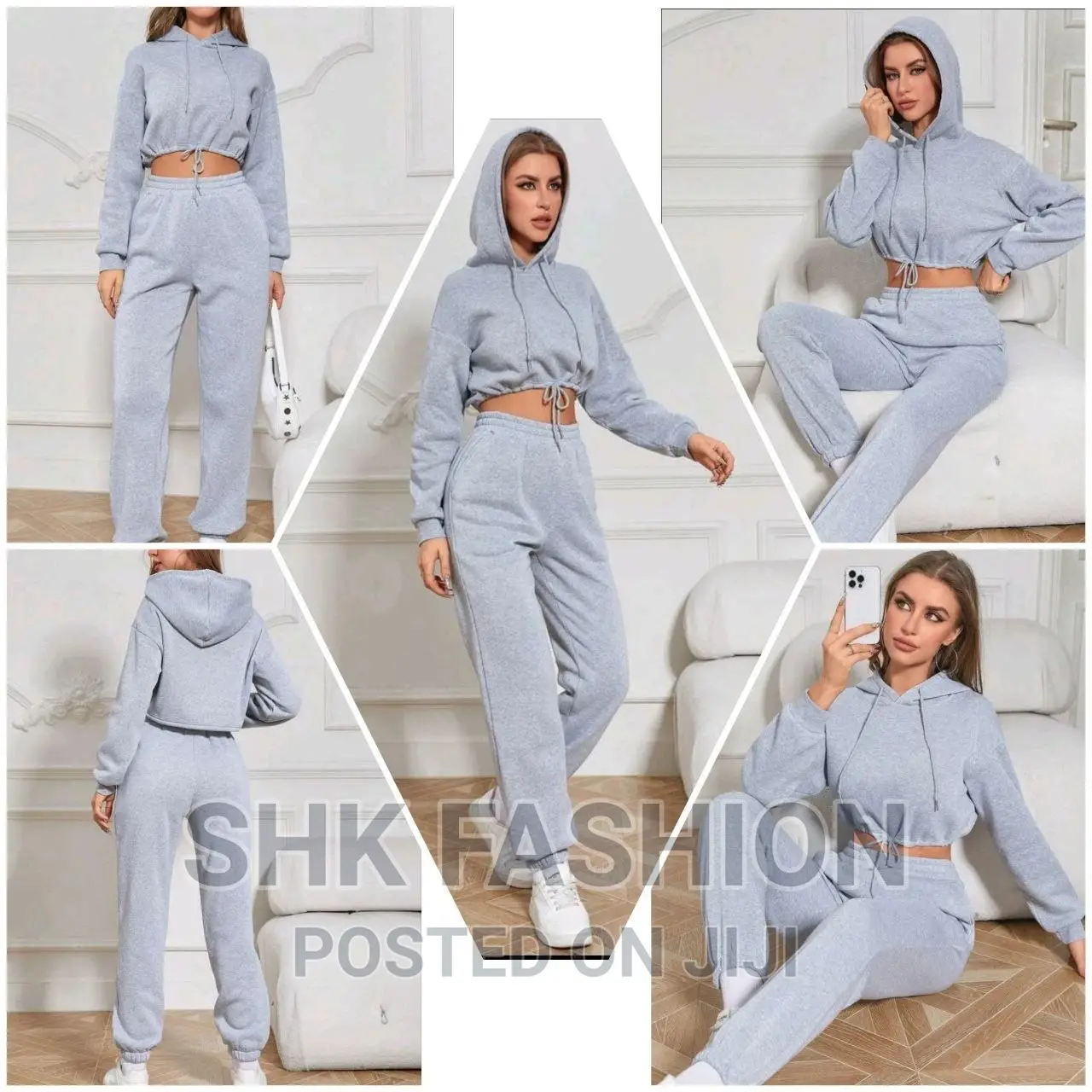 Drop Shoulder Drawstring Crop Hoodie Sweatpants