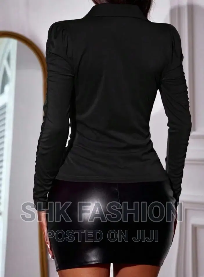 Ruched Button Front Tee Leather Mini Skirt