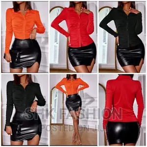 Ruched Button Front Tee Leather Mini Skirt