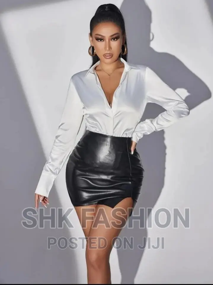 Ruched Side Button Front Satin Shirt