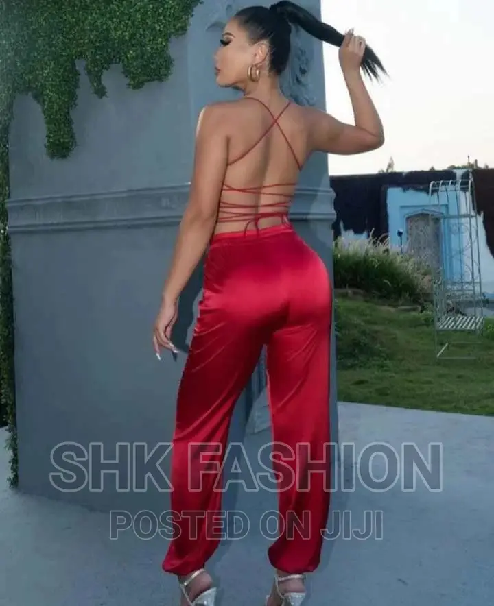Backless Satin Cami Top Pants