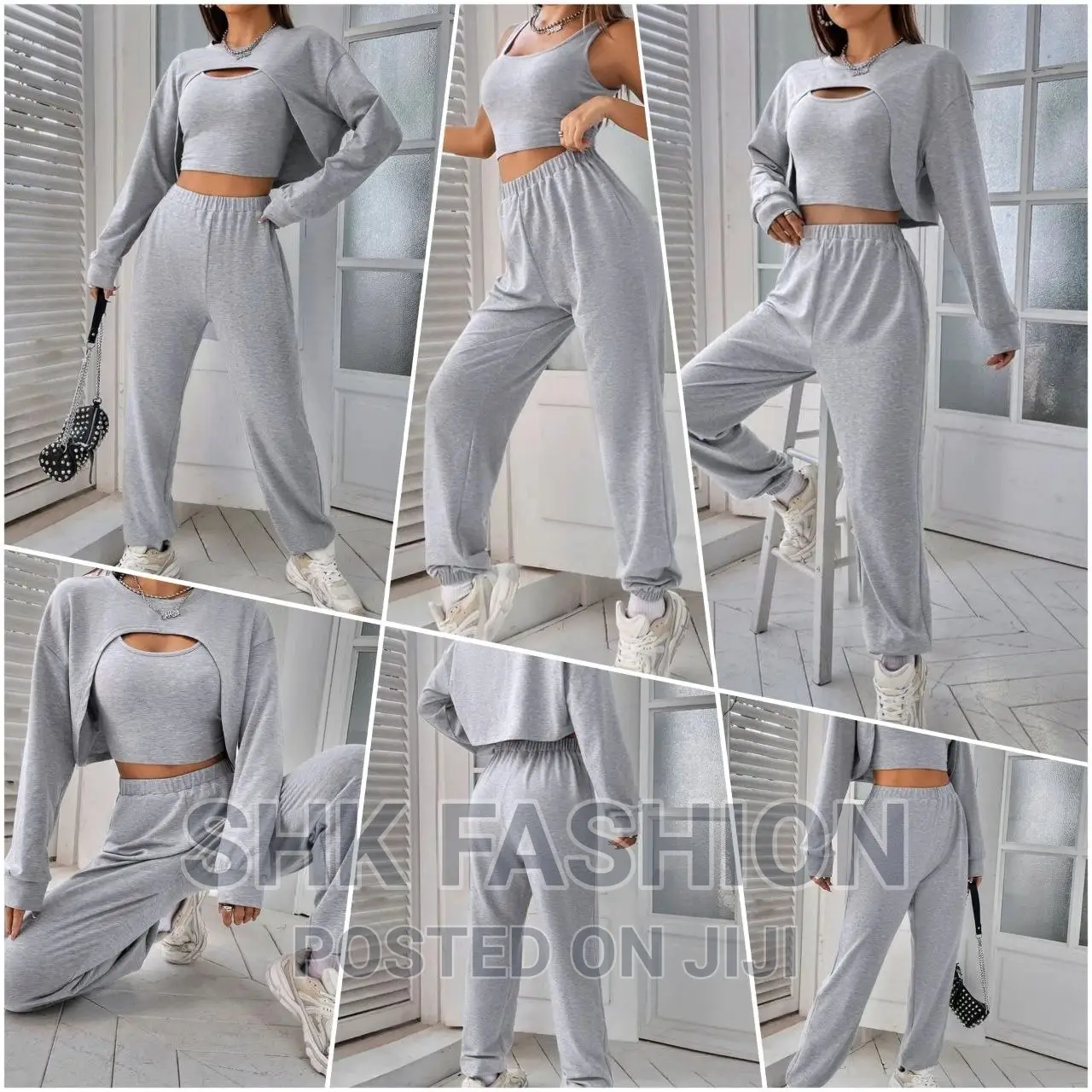 Crop Pullover Sweatpants Tank Tops -Three Pieces Set
